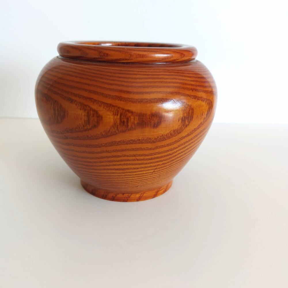 Vintage Teak Wood Vase Hand Turned Cottagecore Rustic - Picture 4 of 6